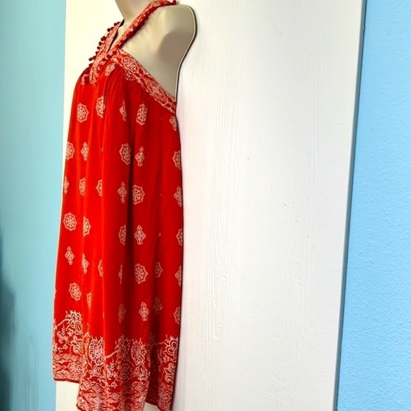 Ann Taylor Loft - Orange Floral White Design V Neck Pom Poms Midi Dress Size SM - Picture 6 of 14